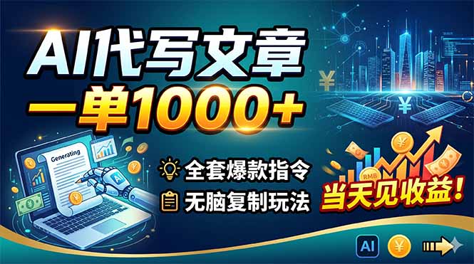 AI代写文章，一单1000+，全套爆款指令+无脑复制玩法，当天见收益！-源创文化-无心创作