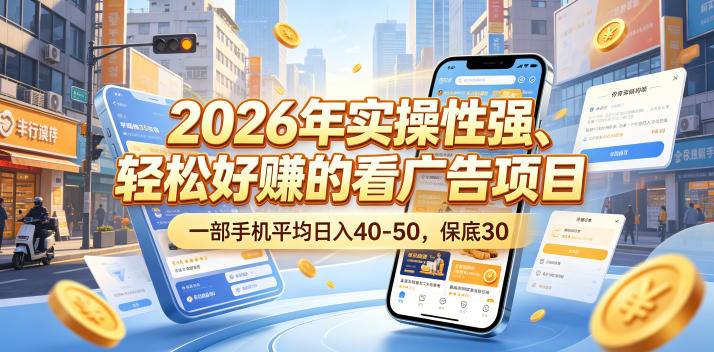2026年实操性强、轻松好賺的看广告项目，一部手机平均日入40-50，保底30米【揭秘】-源创文化-无心创作