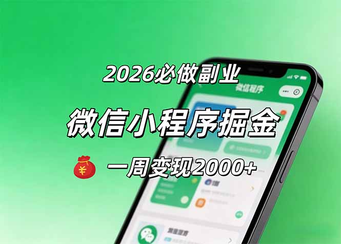 2026微信小程序掘金，简单好上手，一周变现2000+-源创文化-无心创作