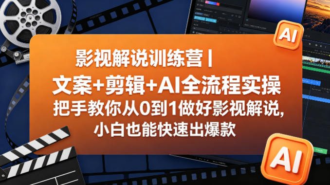 影视解说训练营｜文案+剪辑+AI全流程实操，把手教你从0到1做好影视解说，小白也能快速出爆款-源创文化-无心创作