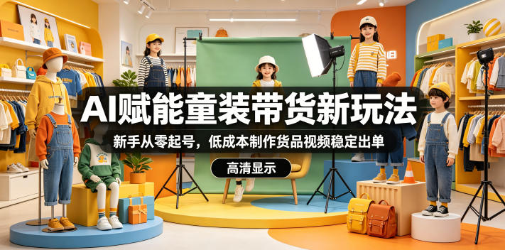 AI赋能童装带货新玩法，新手从零起号，低成本制作货品视频稳定出单-源创文化-无心创作