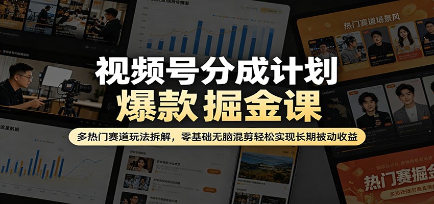 视频号分成计划爆款掘金课：多热门赛道玩法拆解，零基础无脑混剪轻松实现长期被动收益-源创文化-无心创作