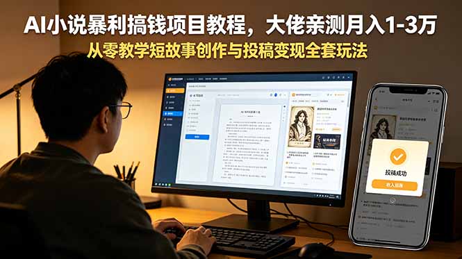 AI小说暴利搞钱项目教程,大佬亲测月入1-3万,从零教学短故事创作与投稿变现全套玩法-源创文化-无心创作