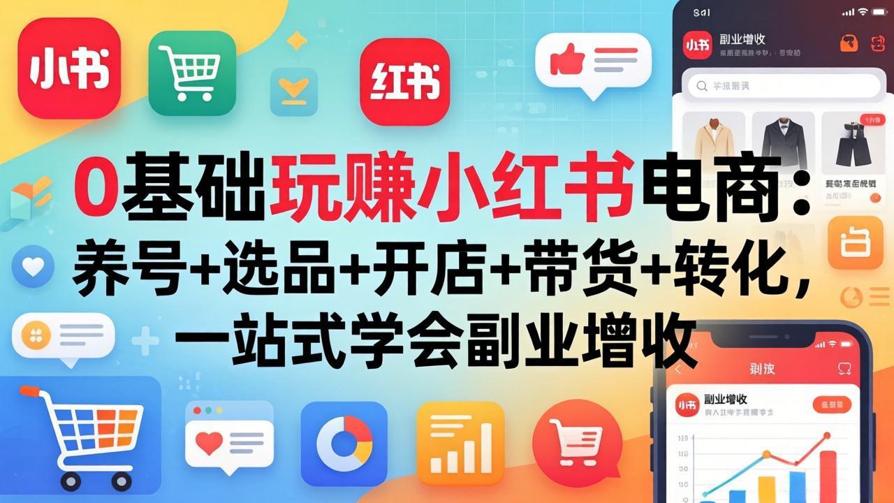 0基础玩赚小红书电商：养号+选品+开店+带货+转化，一站式学会副业增收-源创文化-无心创作