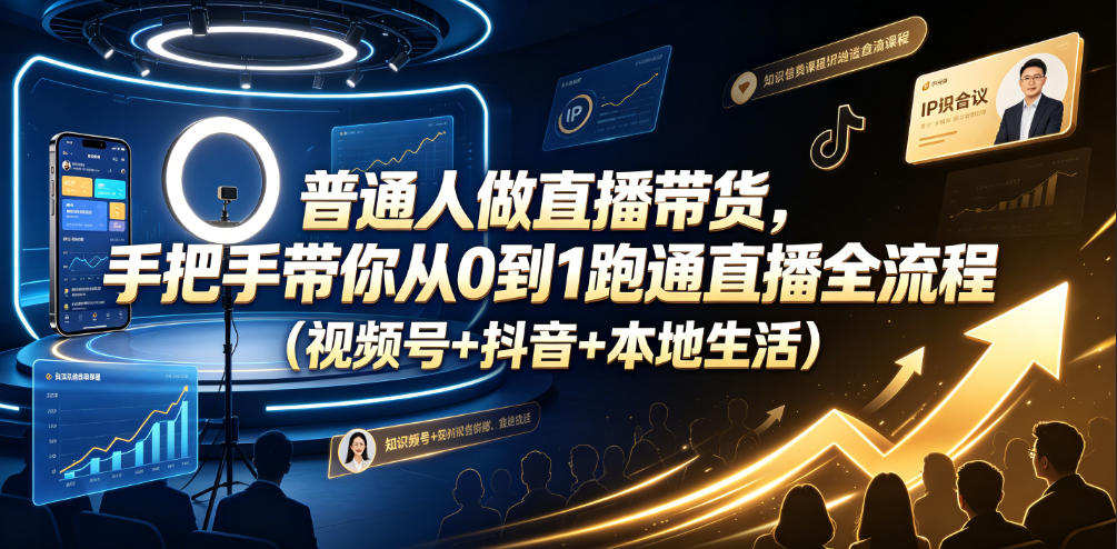 普通人做直播带货，手把手带你从0到1跑通直播全流程(视频号+抖音+本地生活)-源创文化-无心创作