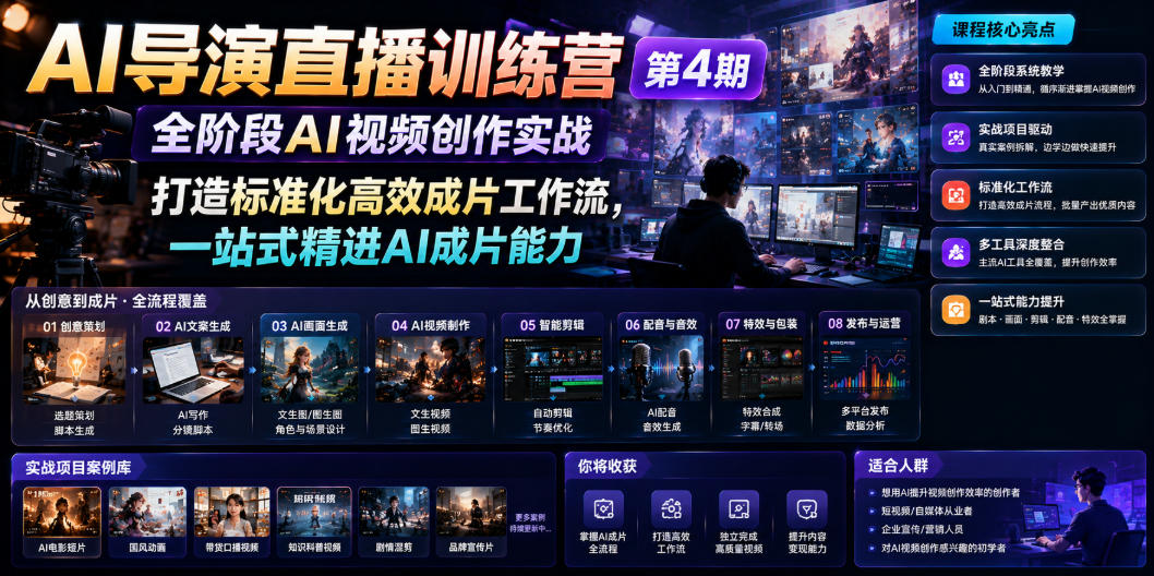 AI导演直播训练营第4期｜全阶段AI视频创作实战，打造标准化高效成片工作流，一站式精进AI成片能力-源创文化-无心创作