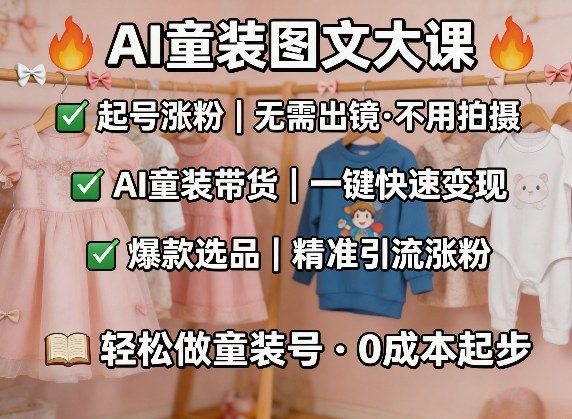 AI童装图文剪辑，某社群童装图文大课，起号涨粉、AI童装带货、爆款选品，无需出镜和拍摄-源创文化-无心创作