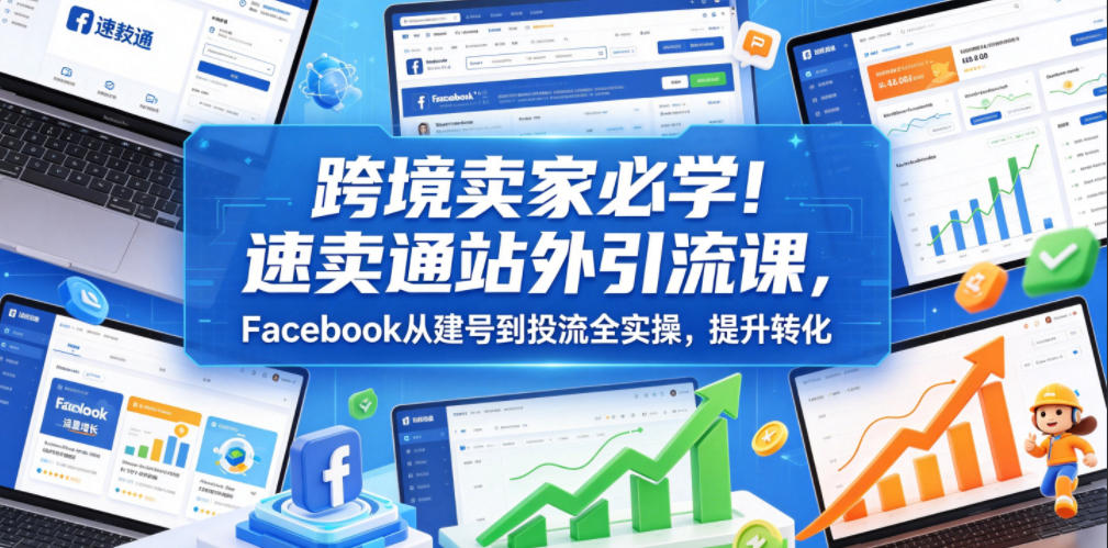 跨境卖家必学！速卖通站外引流课，Facebook从建号到投流全实操，提升转化-源创文化-无心创作