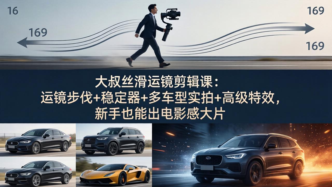 大叔丝滑运镜剪辑课：运镜步伐+稳定器+多车型实拍+高级特效，新手也能出电影感大片-源创文化-无心创作