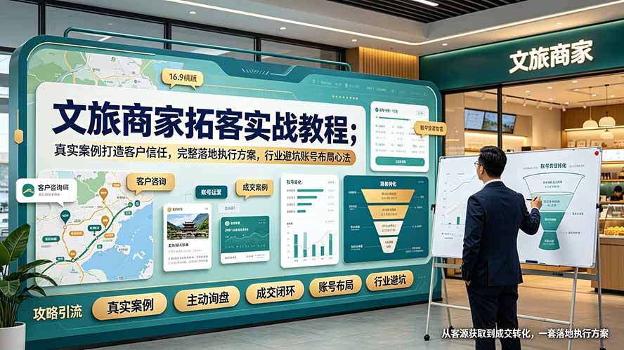 文旅商家拓客实战教程；真实案例打造客户信任，完整落地执行方案，行业避坑账号布局心法-源创文化-无心创作