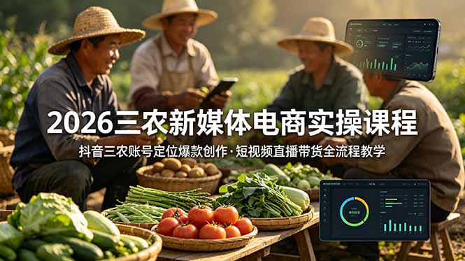 2026三农新媒体电商实操课程：抖音三农账号定位爆款创作，短视频直播带货全流程教学-源创文化-无心创作