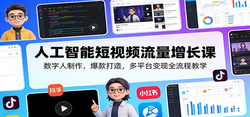 人工智能短视频流量增长课：数字人制作，爆款打造，多平台变现全流程教学-源创文化-无心创作