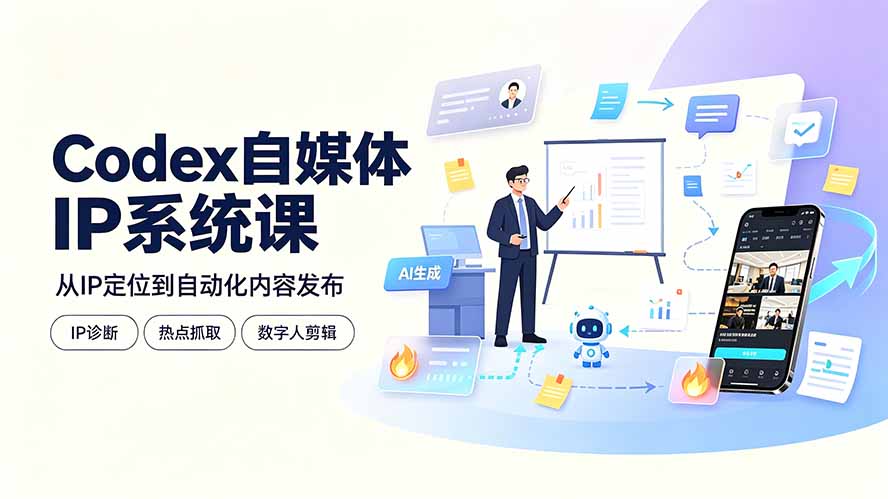Codex自媒体IP系统课：IP诊断/热点抓取/IP蒸馏 Skill，爆款复刻数字人多平台自动发布教程-源创文化-无心创作