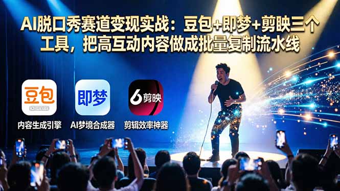AI脱口秀赛道变现实战：豆包+即梦+剪映三个工具，把高互动内容做成批量复制流水线-源创文化-无心创作