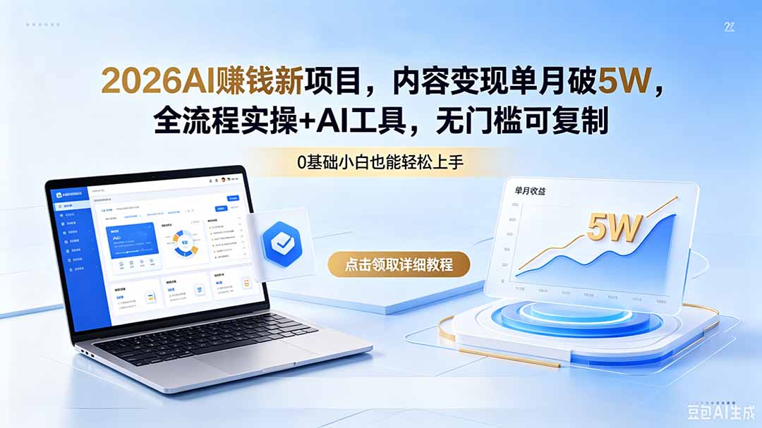 2026AI赚钱新项目，内容变现单月破5W，全流程实操+AI工具，无门槛可复制-源创文化-无心创作