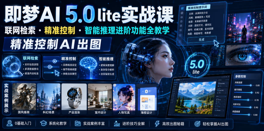 即梦AI 5.0 lite实战课,联网检索・精准控制・智能推理进阶功能全教学,精准控制AI出图-源创文化-无心创作
