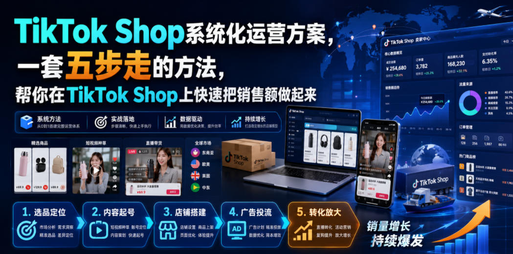 TikTok Shop系统化运营方案，一套五步走的方法，帮你在TikTok Shop上快速把销售额做起来【原创双语字幕】-源创文化-无心创作