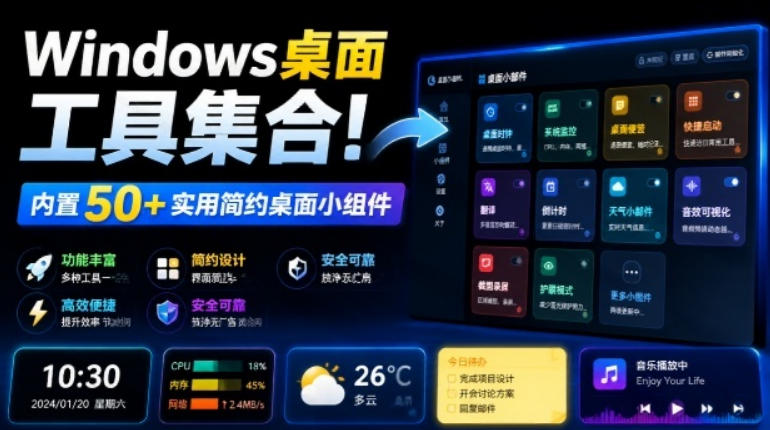 Windows桌面工具集合！内置50+实用简约桌面小组件，含截图、录屏、翻译、天气等，多秘工具箱-源创文化-无心创作