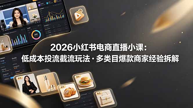2026小红书电商直播小课，低成本投流截流玩法，多类目爆款商家经验完整拆解教学-源创文化-无心创作