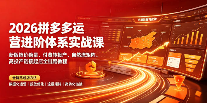 2026拼多多运营进阶体系实战课｜新版拖价稳量、付费转投产、自然流矩阵、高投产链接起店全链路教程-源创文化-无心创作