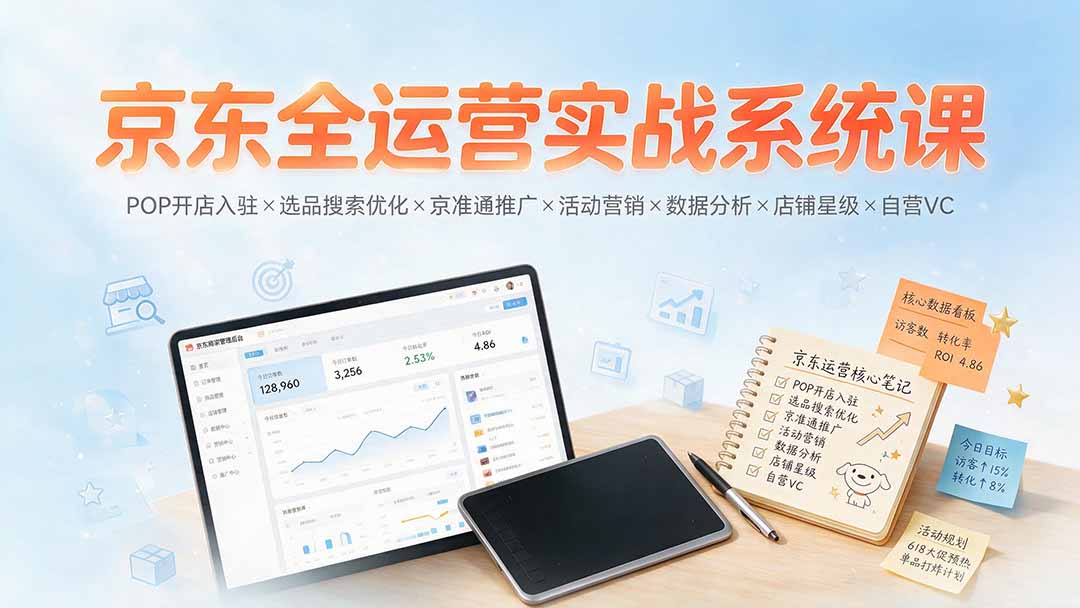 京东全运营实战系统课：POP开店入驻×选品搜索优化×京准通推广×活动营销×数据分析×店铺星级×自营VC-源创文化-无心创作