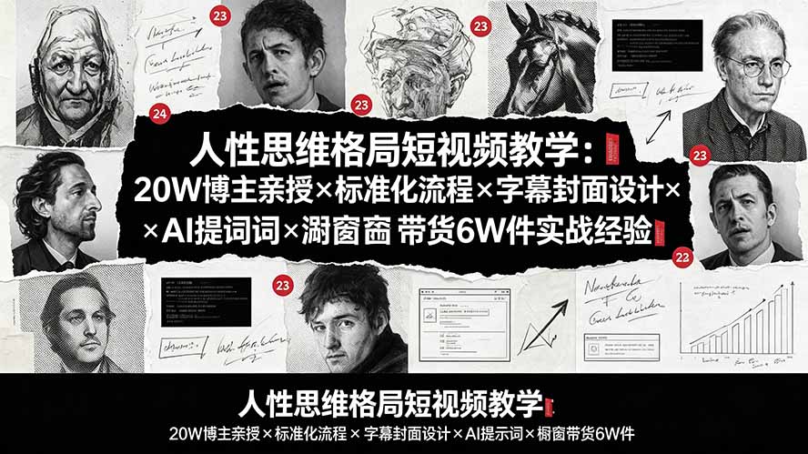 人性思维格局短视频教学：20W博主亲授×标准化流程×字幕封面设计×AI提示词×橱窗带货6W件实战经验-源创文化-无心创作