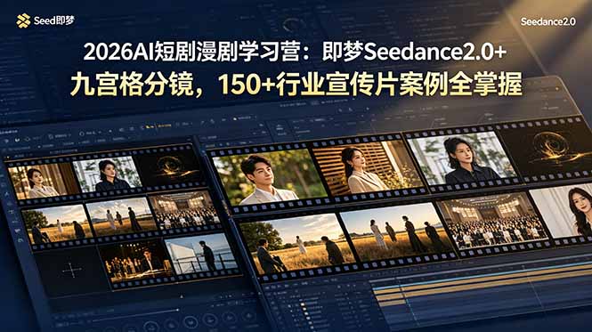 2026AI短剧漫剧学习营：即梦Seedance2.0+九宫格分镜，150+行业宣传片案例全掌握-源创文化-无心创作
