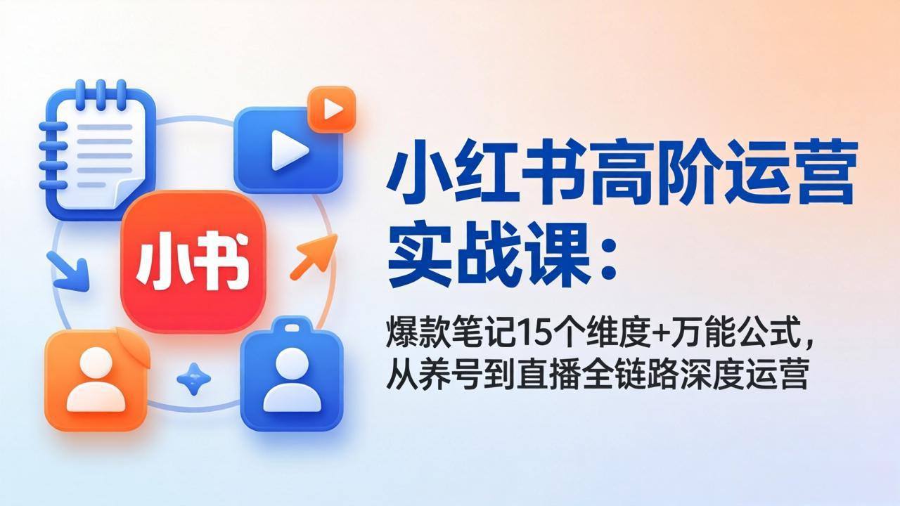 小红书高阶运营实战课：爆款笔记15个维度+万能公式，从养号到直播全链路深度运营-源创文化-无心创作