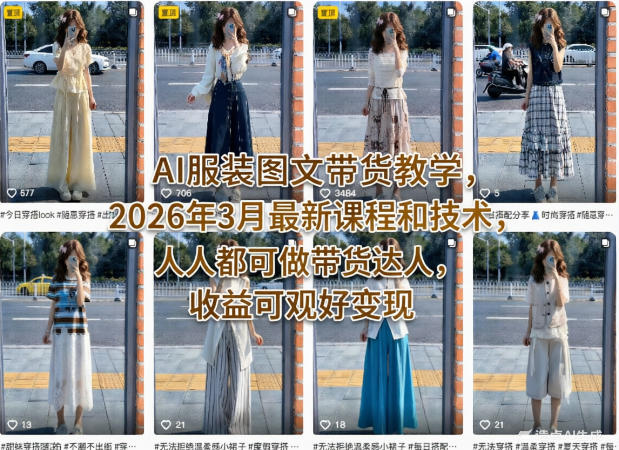 AI服装图文带货教学，2026年3月最新课程和技术，人人都可做带货达人，收益可观好变现-源创文化-无心创作