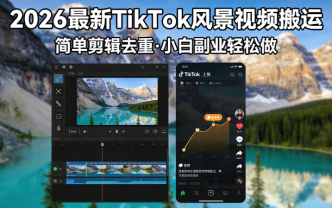 2026最新TikTok风景视频搬运简单剪辑去重小白副业月入 8000-源创文化-无心创作