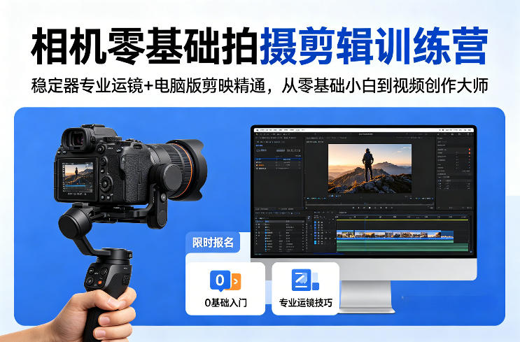 相机零基础拍摄剪辑训练营：稳定器专业运镜+电脑版剪映精通，从零基础小白到视频创作大师-源创文化-无心创作