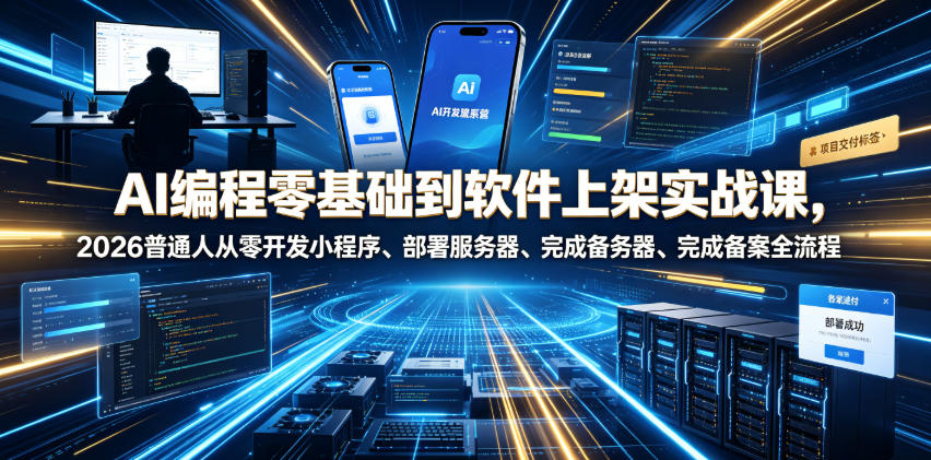 AI编程零基础到软件上架实战课，2026普通人从零开发小程序、部署服务器、完成备案全流程项目落地教程-源创文化-无心创作