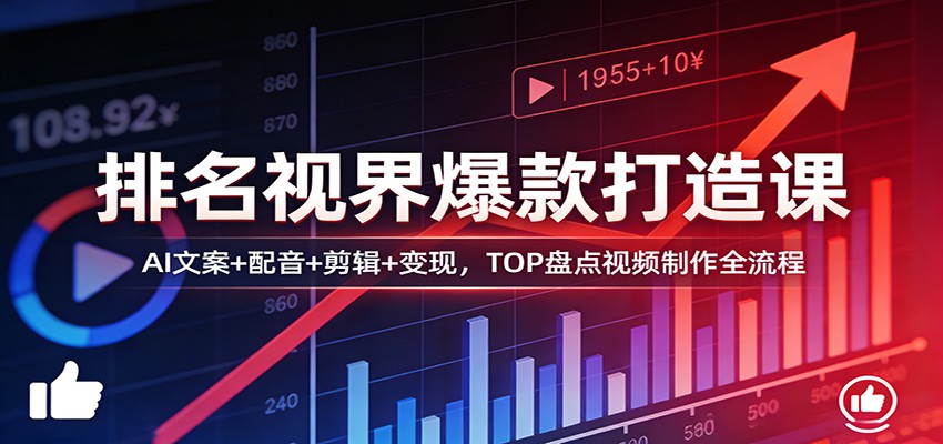 排名视界爆款打造课：AI文案+配音+剪辑+变现，TOP盘点视频制作全流程-源创文化-无心创作