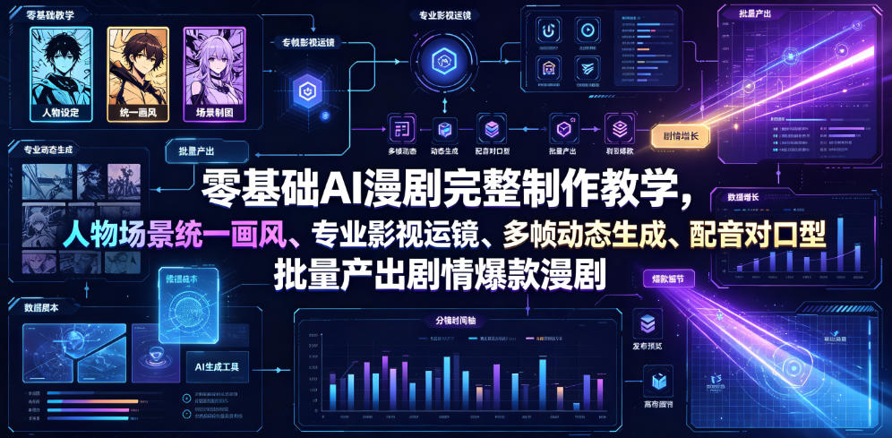 零基础AI漫剧完整制作教学，人物场景统一画风、专业影视运镜、多帧动态生成、配音对口型，批量产出剧情爆款漫剧-源创文化-无心创作