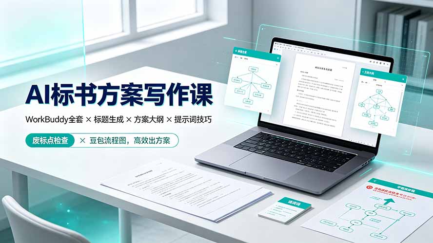 AI标书方案写作课:WorkBuddy全套×标题生成×方案大纲×提示词技巧×废标点检查×豆包流程图,高效出方案-源创文化-无心创作