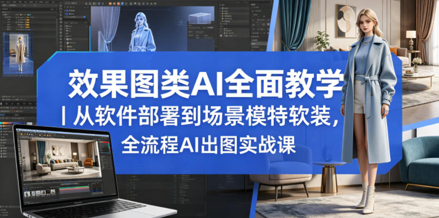 效果图类AI全面教学｜从软件部署到场景模特软装，全流程AI出图实战课-源创文化-无心创作