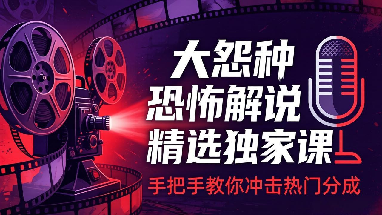 大怨种恐怖解说精选独家课：电影下载+文案配音+片头封面，手把手教你冲击热门分成-源创文化-无心创作