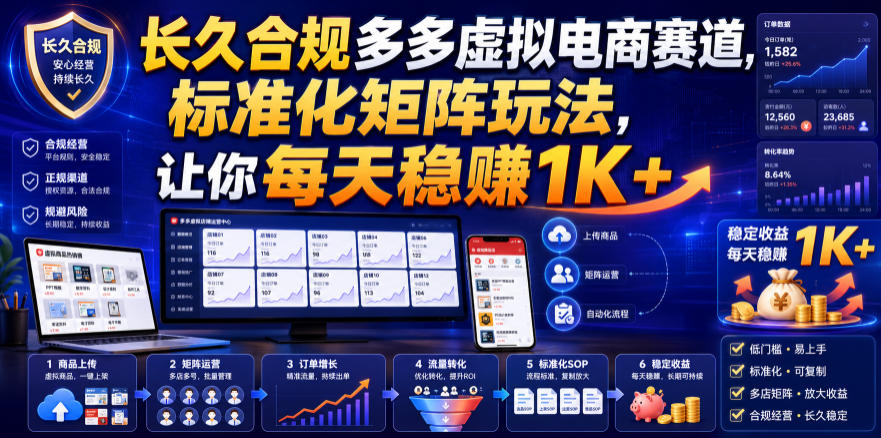 长久合规多多虚拟电商赛道，标准化矩阵玩法，让你每天稳賺1K+【揭秘】-源创文化-无心创作