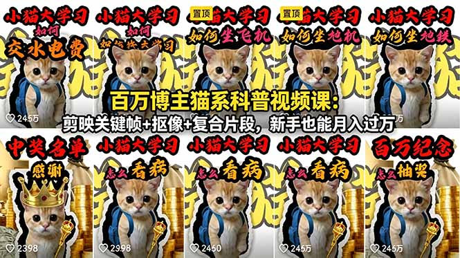 百万博主猫系科普视频课：剪映关键帧+抠像+复合片段，新手也能月入过万-源创文化-无心创作