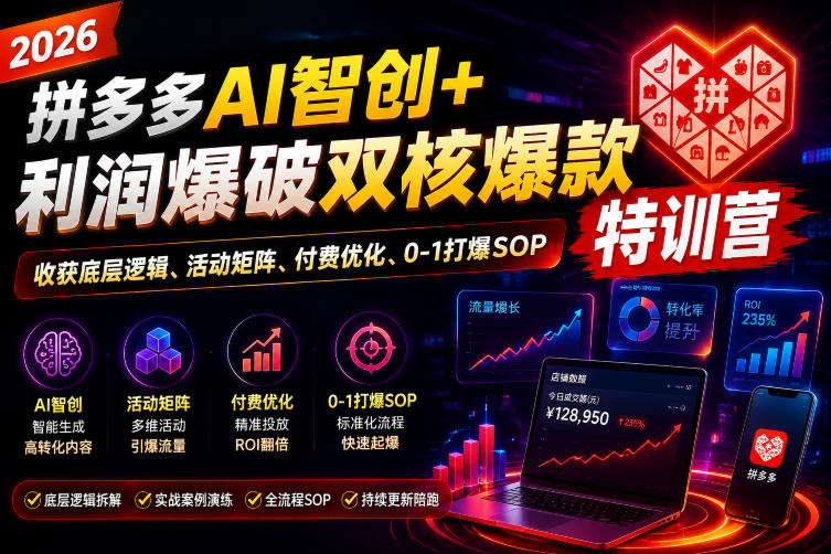 2026拼多多AI智创+利润爆破双核爆款特训营，收获底层逻辑、活动矩阵、付费优化、0-1打爆SOP(更新0727)-源创文化-无心创作
