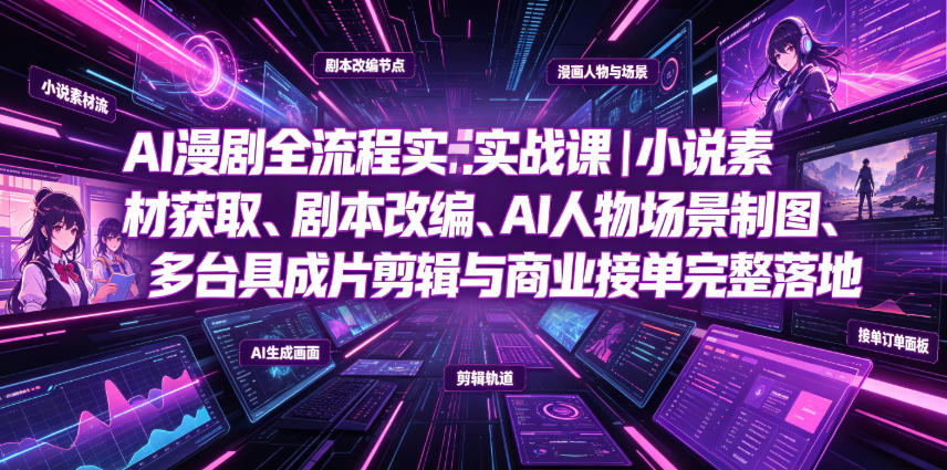 AI漫剧全流程实战课｜小说素材获取、剧本改编、AI人物场景制图、多工具成片剪辑、平台付费变现与商业接单完整落地-源创文化-无心创作