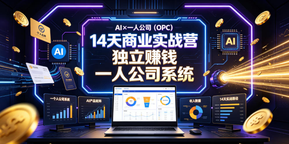 AI×一人公司(OPC)14天商业实战营，用AI帮你搭建一个属于你自己的、能独立賺钱的一人公司系统-源创文化-无心创作