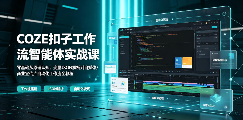COZE扣子工作流智能体实战课｜零基础从原理认知、变量JSON解析到自媒体/商业宣传片自动化工作流全教程-源创文化-无心创作