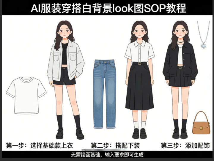 AI服装穿搭白背景look图SOP教程，不用会画画，提几句具体要求，AI就能还你一个奇迹-源创文化-无心创作