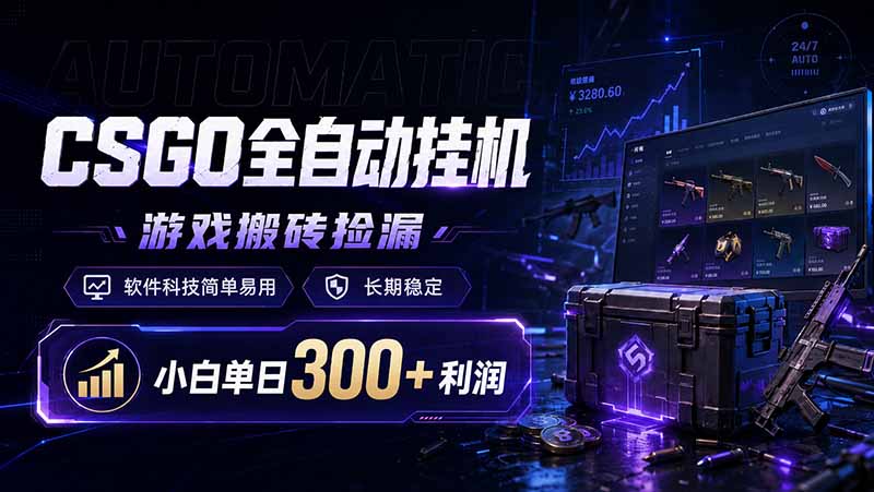 CSGO全自动挂机，游戏搬砖捡漏，软件科技简单易用，长期稳定，小白单日300+利润-源创文化-无心创作