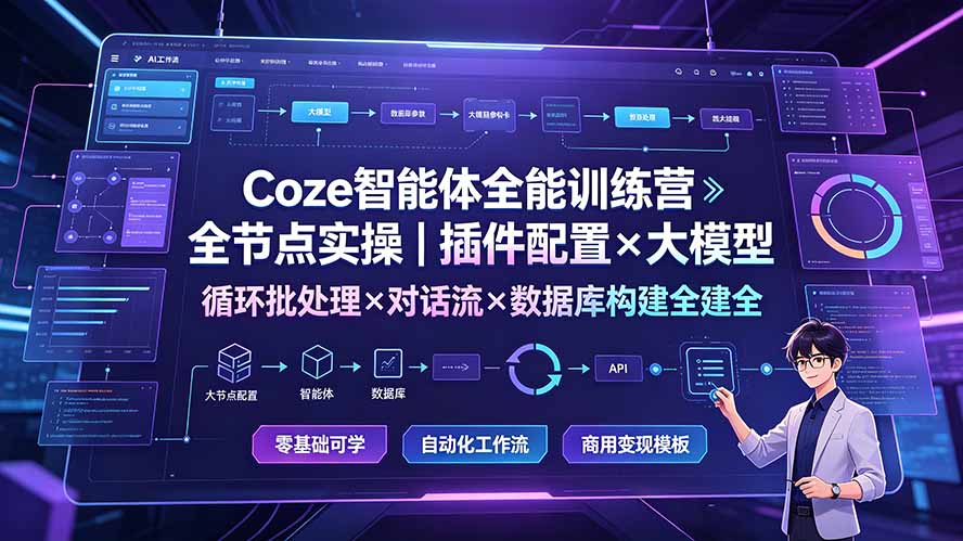 Coze智能体全能训练营：全节点实操｜插件配置×大模型×循环批处理×对话流×数据库构建全教学-源创文化-无心创作