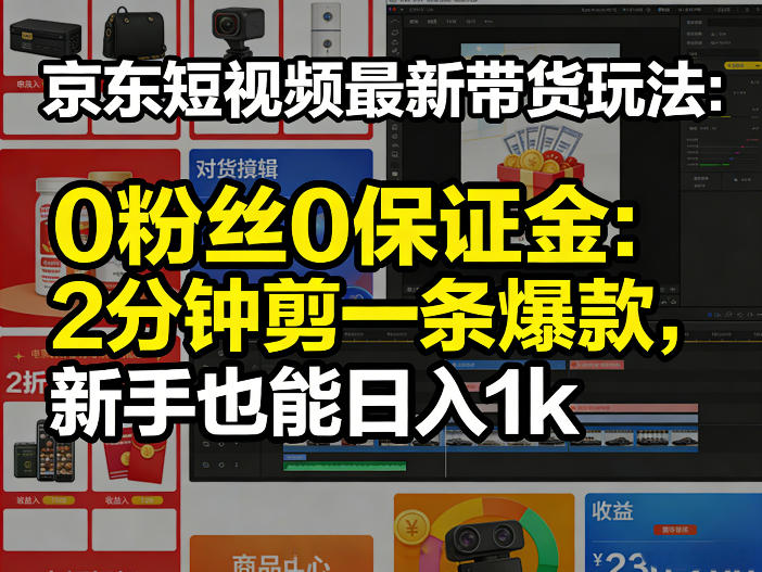 京东短视频最新带货玩法，0粉丝0保证金，2分钟剪一条爆款，新手也能日入1k+【揭秘】-源创文化-无心创作