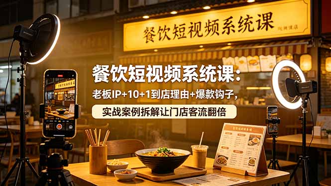 餐饮短视频系统课：老板IP+10+1到店理由+爆款钩子，实战案例拆解让门店客流翻倍-源创文化-无心创作