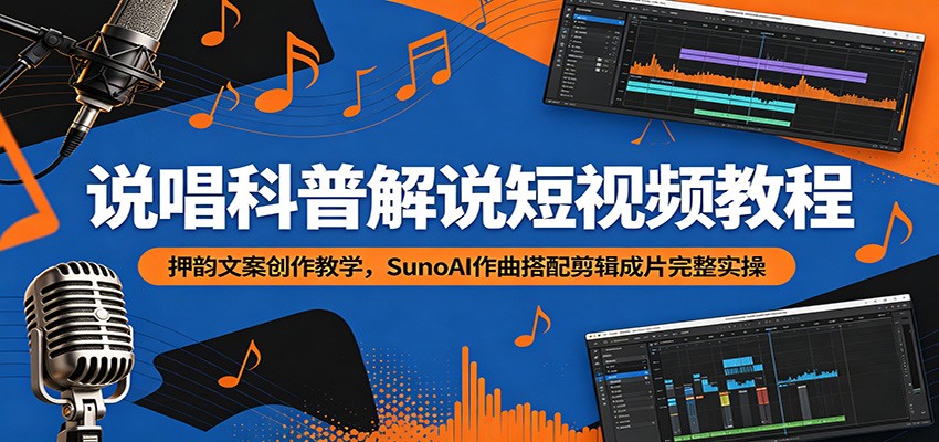 说唱科普解说短视频教程：押韵文案创作教学，SunoAI作曲搭配剪辑成片完整实操-源创文化-无心创作