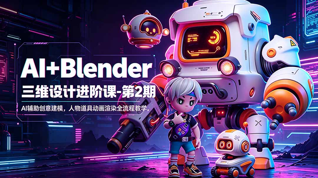 AI+Blender三维设计进阶课-第2期：AI辅助创意建模，人物道具动画渲染全流程教学-源创文化-无心创作
